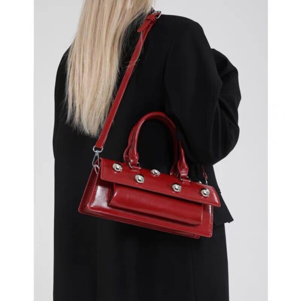 Elegant Black Patent Leather Satchel with Silver Studs